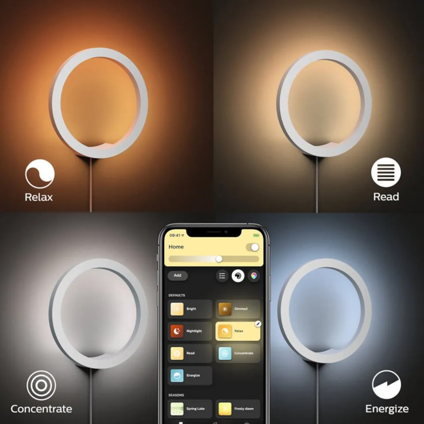 4 olika modes på Philips Hue Sana vägglampa